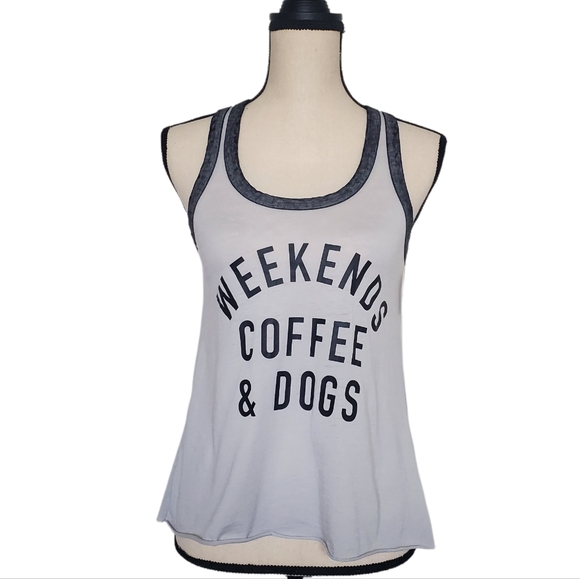 NWT Weekends Coffee and Dogs Tank Top Women's Size XS Grey - Picture 1 of 9